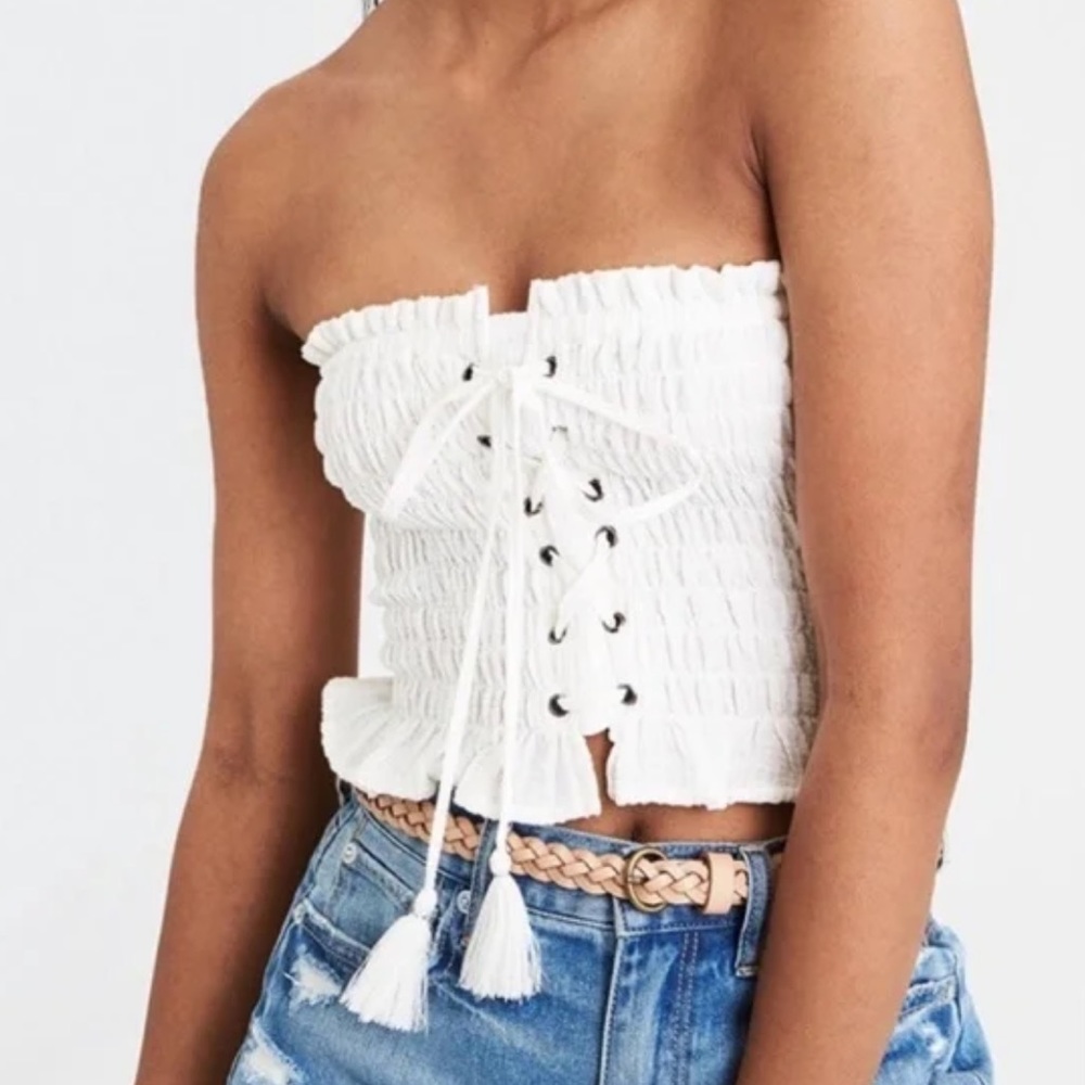 American eagle white smocked crop top